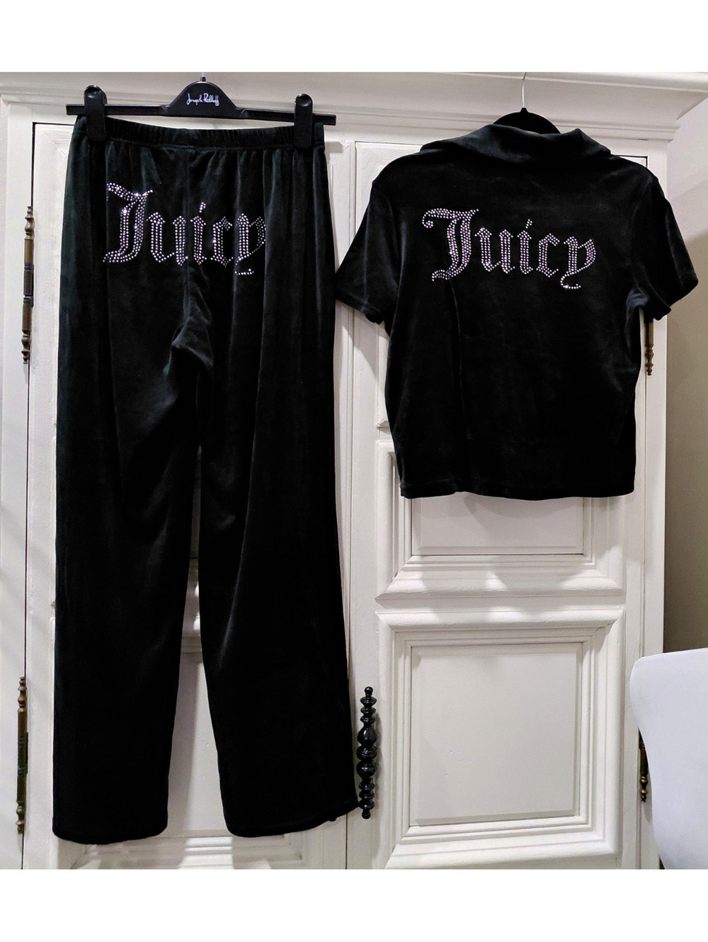 Juicy Couture Women's Black Velour 2-Piece Pajama Set Pants & Top Size S